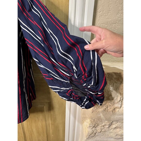 Cabi Top Womens Large Flag Blouse Balloon Navy Blue Cotton Striped Relaxed - Picture 5 of 7